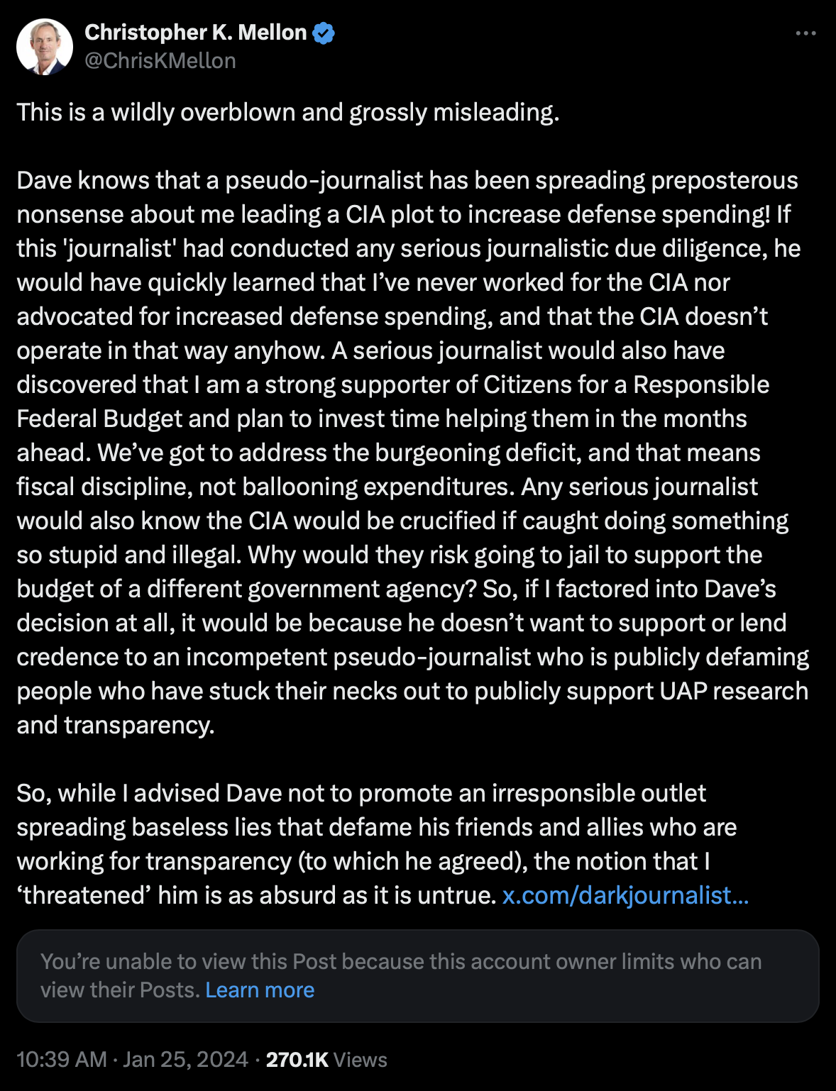 Mellon responds to Dark Journalist